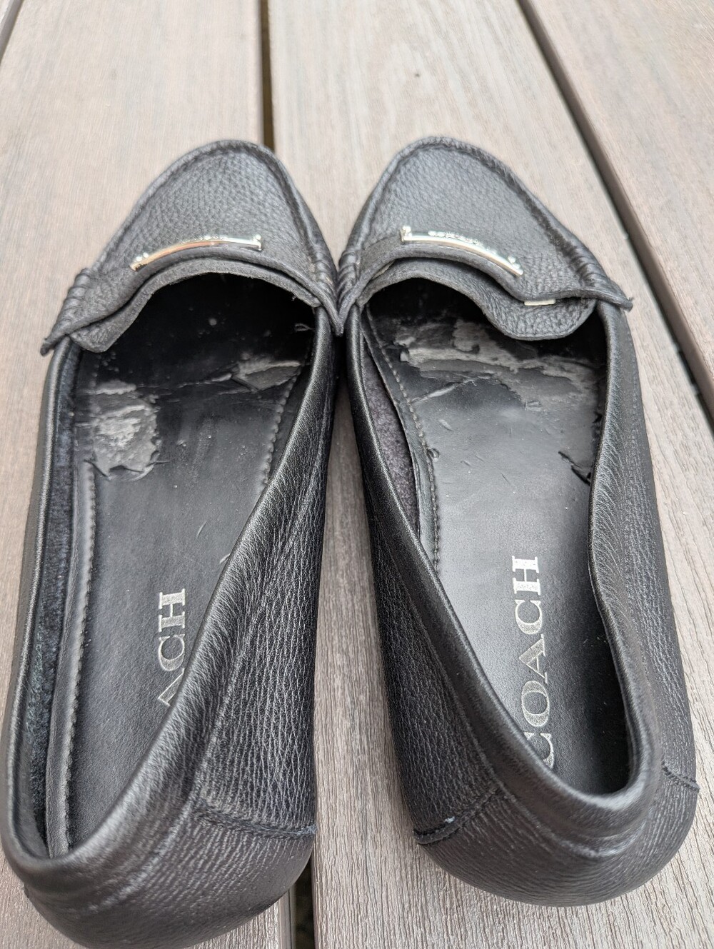 Coach Black Pebbled Leather Slip-On Loafers with Logo Plaque - Picture 4 of 11